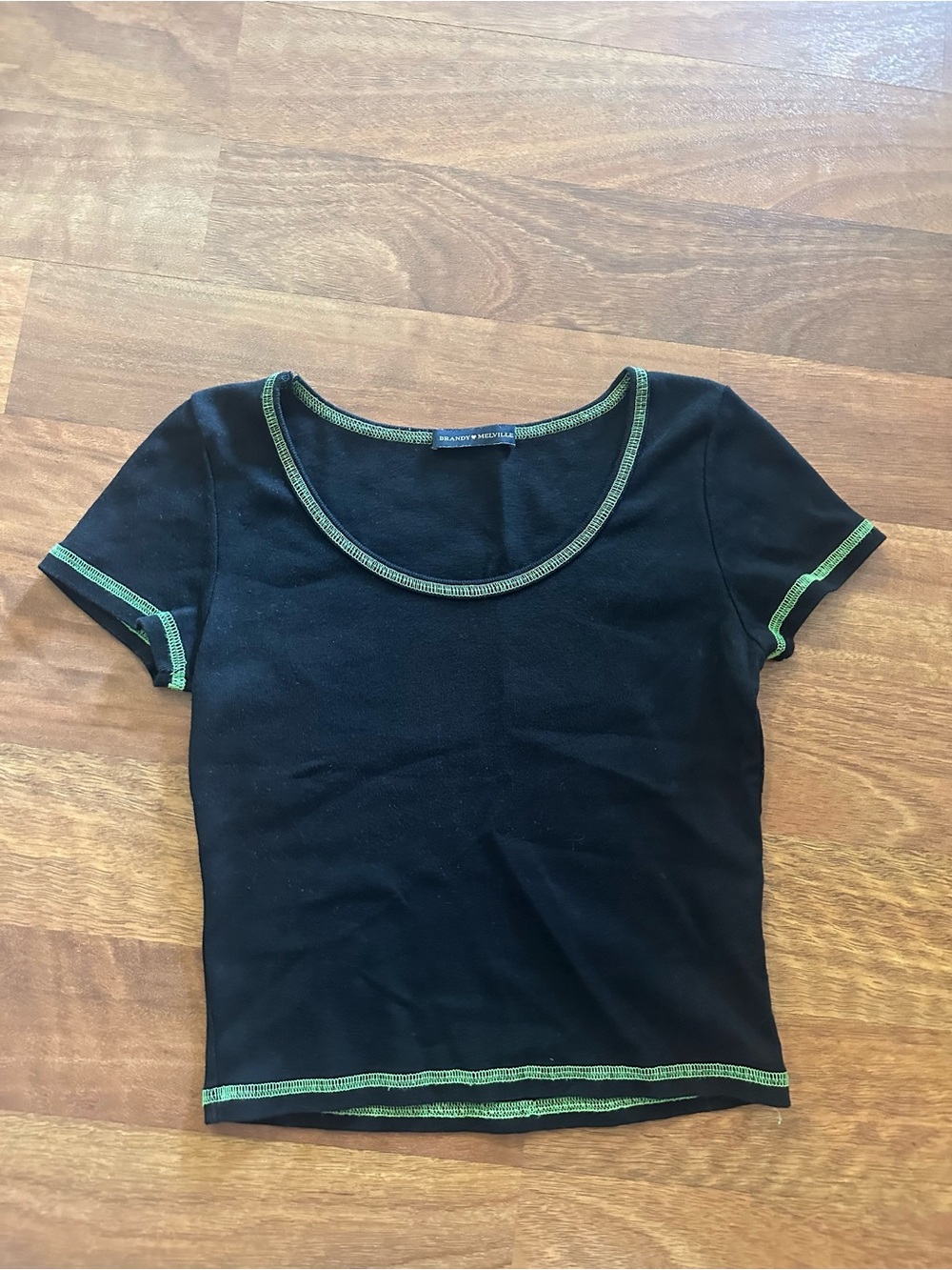 Brandy Melville Black Crop Top with Neon Green Trim